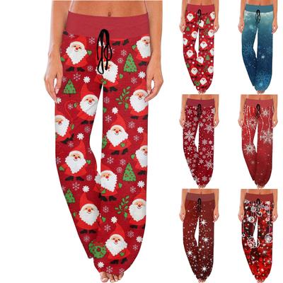 Women's Comfy Pajama Pants Pocket Christmas Print Drawstring Wide Leg Pants