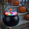 Spooky Yard Ornaments Halloween Cauldron Light Color Changing Glowing Pumpkin Skull Hanging Easy Setup Party