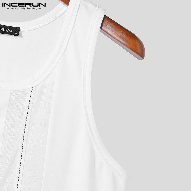 INCERUN Men Sleeveless Patchwork Mesh Sheer Tank Tops See Through Vest