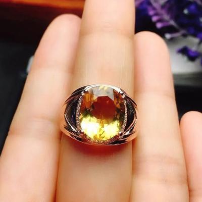 Three-Dimensional Design  Inlaid Oval Citrine Men'S Ring Opening Domineering Sparkling Business Style Luxury Jewelry
