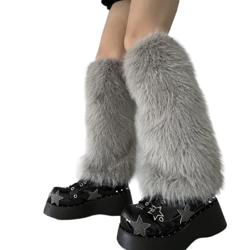 Flauschige Kunstpelz Beinwärmer Pelz Fersen Lange Stiefel Manschetten Abdeckung Hat Elastisch Ein Paar Karneval Stiefelabdeckung Y2K JK Uniform