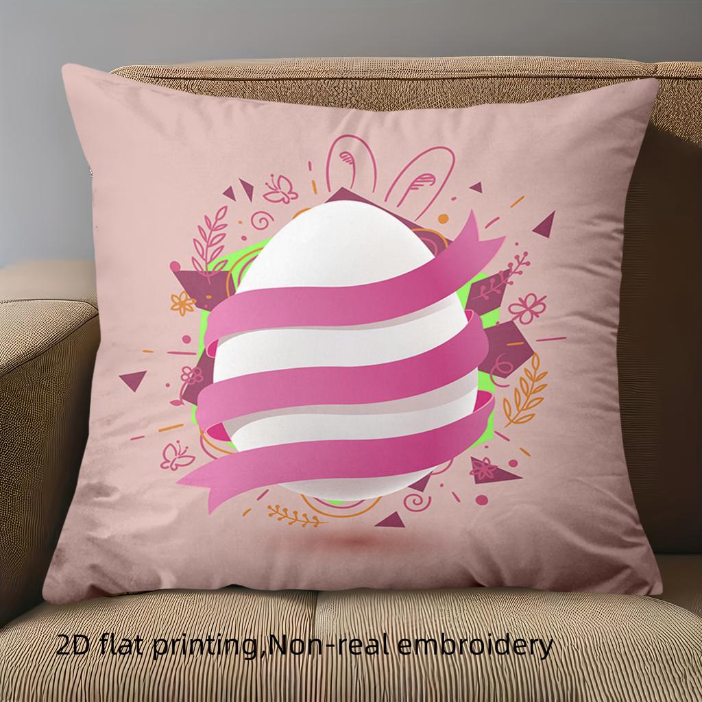 Easter-themed Pink Pillow with 2D Printed Bunny Egg Design Polyester pillowcase, sofa decorative cushion cov Headboard Pillow