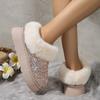 Women's Plus Size New Autumn Winter Chunky Sole Thickened Furry Snow Boots Sequin Upper