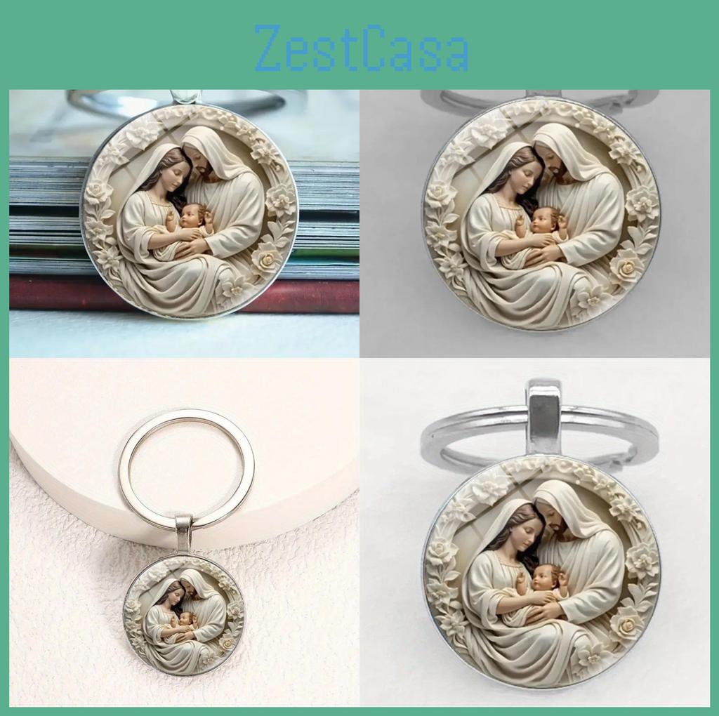 Religiöser Mutter Muster Glas Schlüsselanhänger Anhänger Mit Stilvollem Finish Für Sammler Und Accessoires