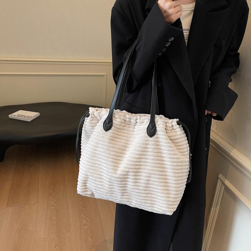 Corduroy Bag Women's Drawstring Shoulder Bag Commuter Tote Bag
