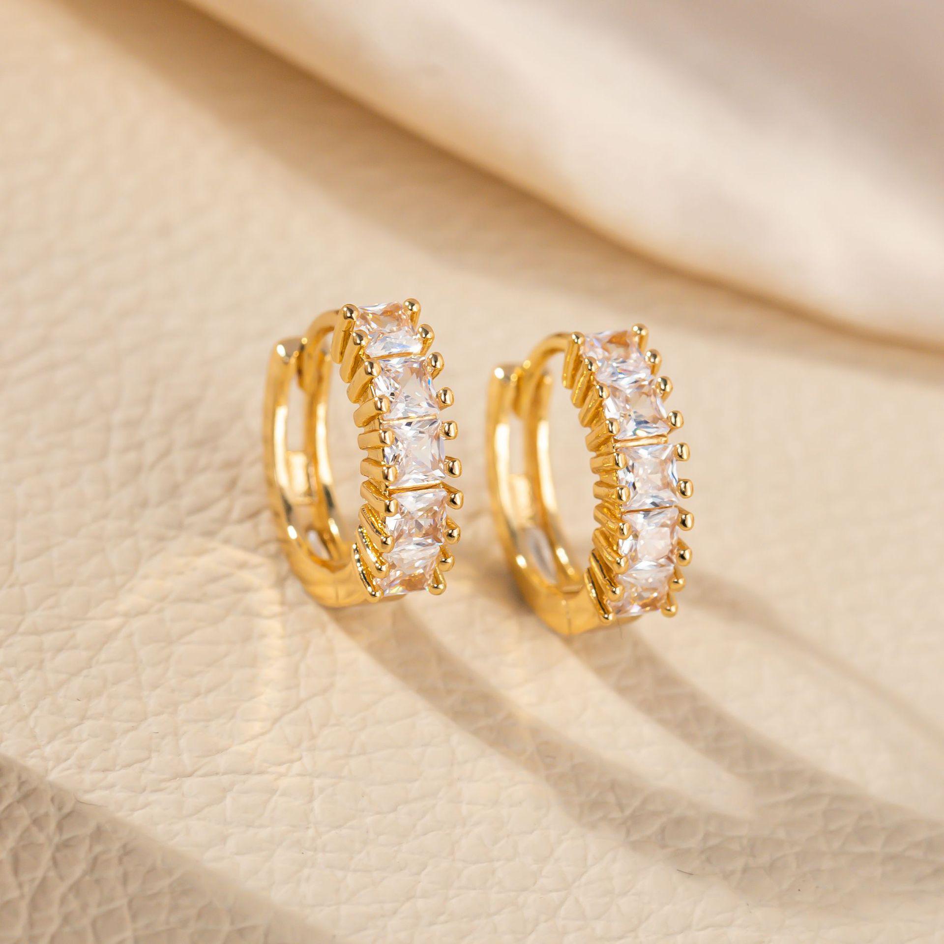 Korean Style Cute Little Fairy Gold Hoop Earrings with Zirconia Inlay