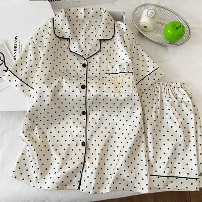 Simple Polka Dot Light Luxury Ice Silk Cool Pajamas Women'S Summer Short-Sleeved Suit Loungewear Can Be Worn Outside