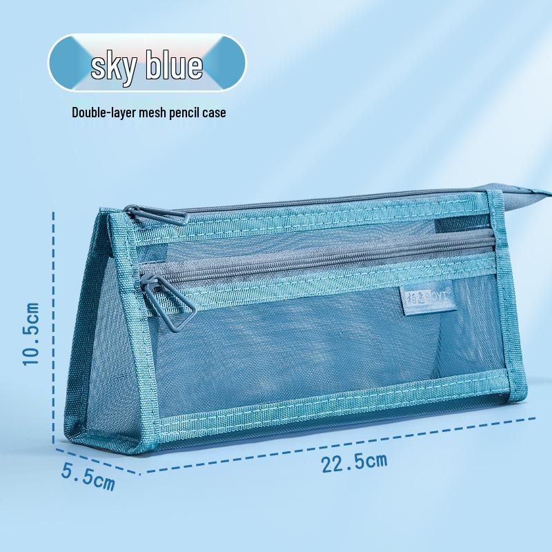 Clear Mesh Double-Layer Pencil Case - Large Capacity 3D Stationery Bag for Kids & Students