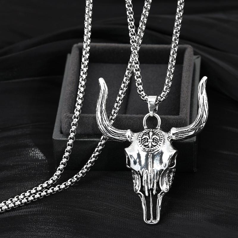 Distinctive Titanium Steel Bull Skull Necklace For Men Perfect For Casual And Wear Formal