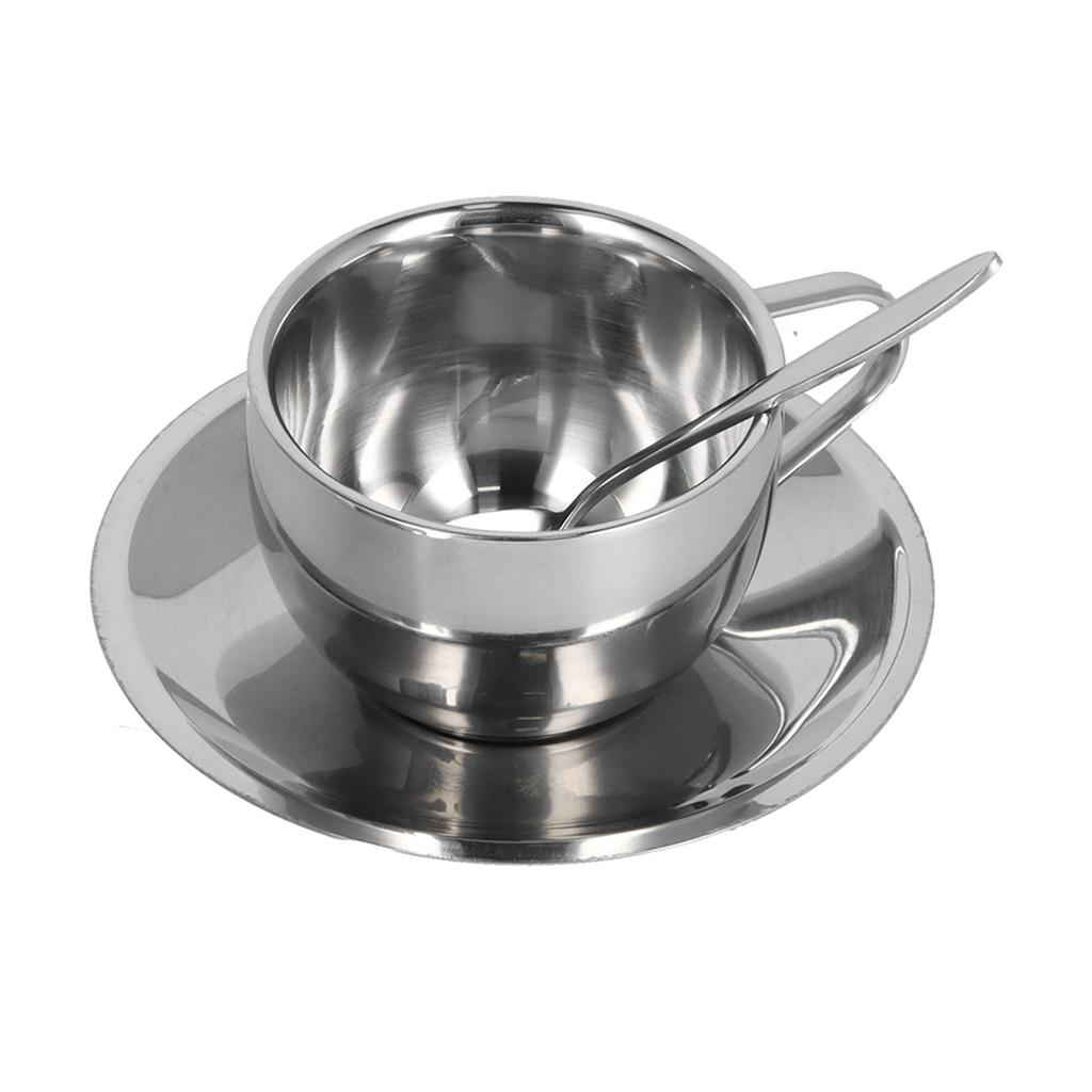 3 szt./zestaw Izolowany kubek do kawy Zestaw Kubki ze stali nierdzewnej z podwójnymi ściankami Kubek do herbaty mlecznej ze spodkiem łyżeczką