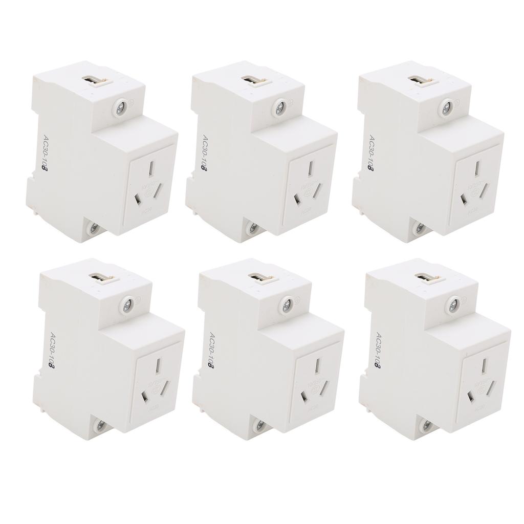 6PCS Modular Socket Guide Rail Power Socket 3 Hole 250V Industrial Power Outlet for Electric Appliance