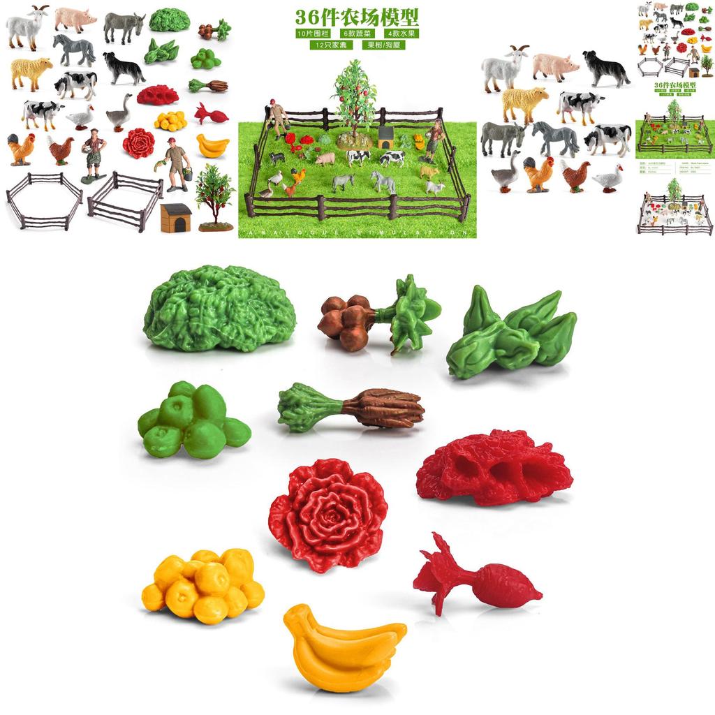 Realistic Farm Animal Model Set With 36 Pieces Including Farmyard Figures And Vegetables
