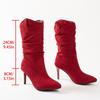 New Women Pointed Toe Thin High Heels Ankle Boots  Autumn Pleated Cowboy Women Faux Suede Woman Slip On Western Boots