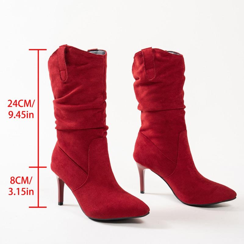 Fashion New Women Pointed Toe Thin High Heels Ankle Boots  Autumn Fashion Pleated Cowboy Women Faux Suede Woman Slip on Western Boots