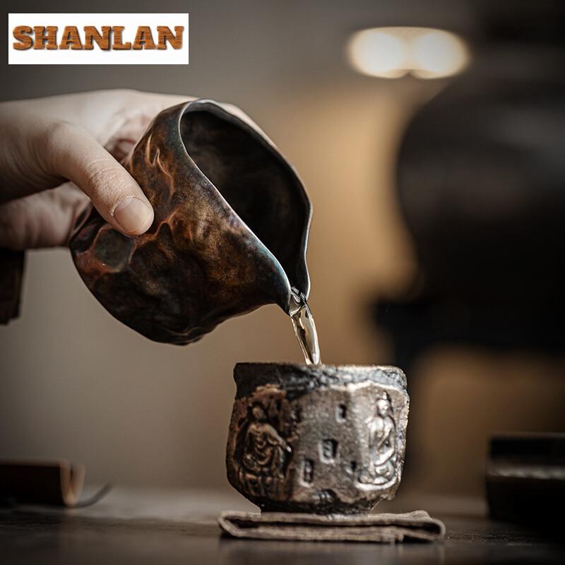 230ml Handmade Pinching Gilded Silver Fair Cup Japanese Coarse Pottery Tea Pitcher Cha Hai Justice Cup Kung Fu Teaware Supplies