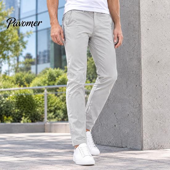 Breathable Autumn Winter Chinos Men Twill Trousers, Slim Fit Stretch Pants, Solid Color Versatile Slimming Leg Trousers Straight Casual Pants