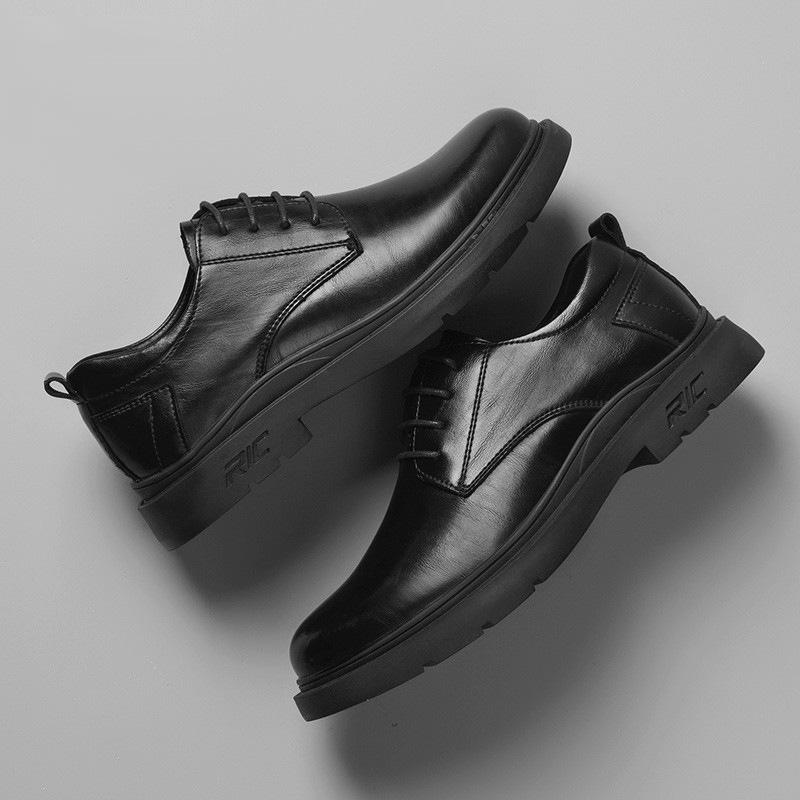 New Leather Shoes Men's Leather Business Casual Wedding Shoes Men's All-match Black Heightened Professional Tooling Men's Shoes