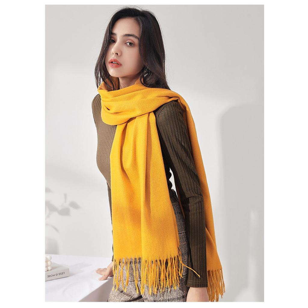 2021 outono inverno nova cor sólida imitação cachecol de caxemira médio longo quente doce moda borla cachecol