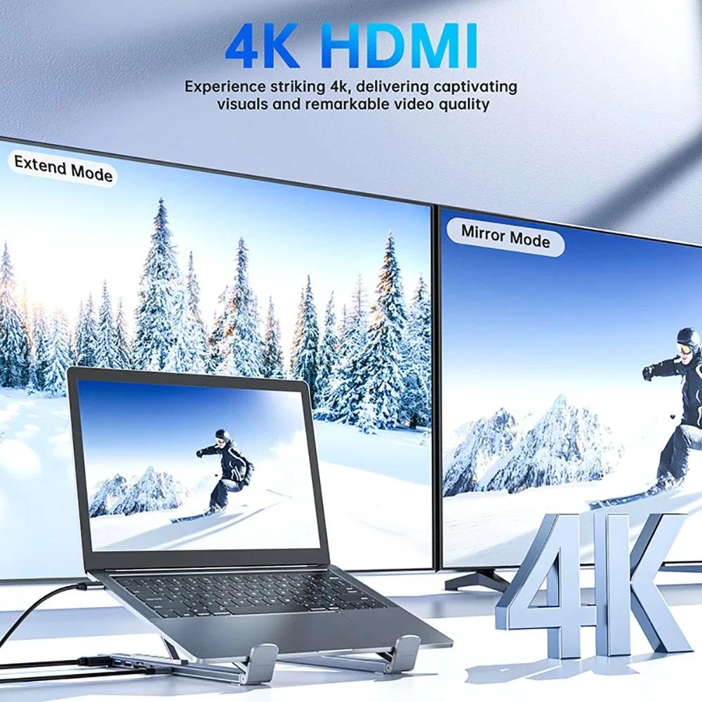 8-in-1 Halter Dockingstation Aluminiumlegierung Laptop Halter Hub TYPE-C zu HDMI Adapter 4K PD100W USB3.0 5Gbps Hub USB Verteiler