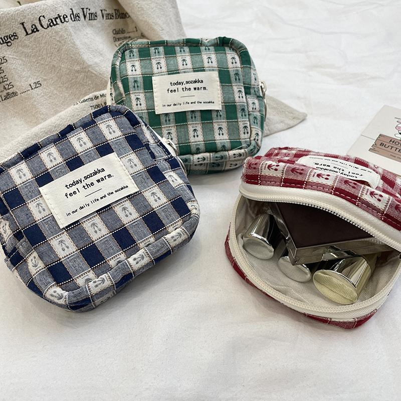 Cherry Lattice Cosmetic Bag Pen Bag Menstrual Bag Makeup Bag Travel Clutch Bag Sundry Storage Bag