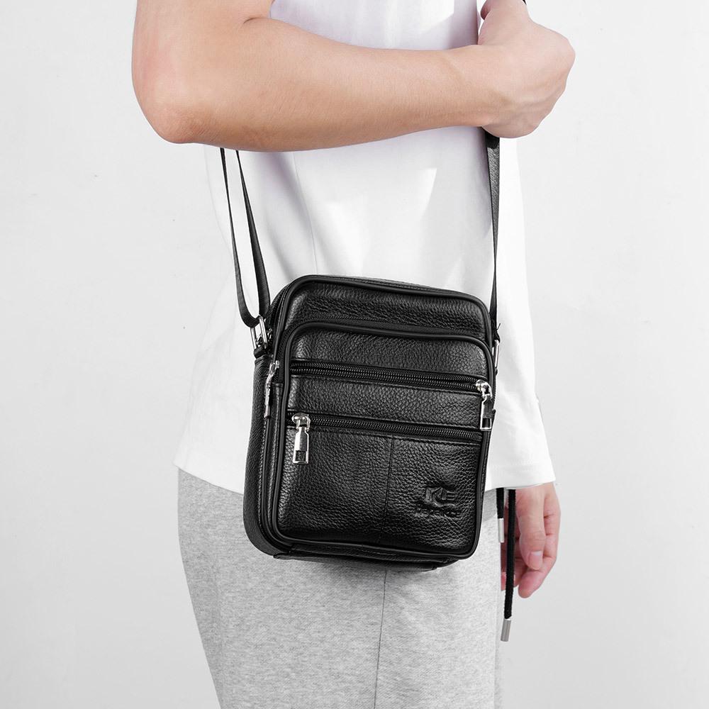 Letnia Nowa Męska Torba na Ramię z Prawdziwej Skóry, Torba Crossbody z Skóry Licowej, Modna Biznesowa Wielofunkcyjna Torba Kurierska z Klapą