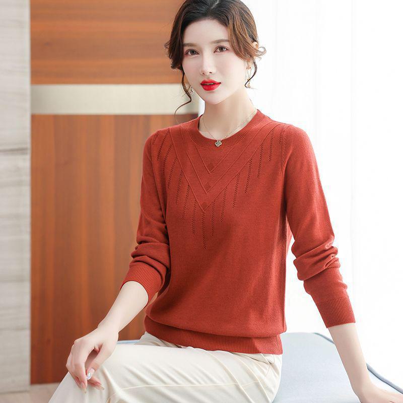 Korean Women's 2024 Autumn Round Neck Cashmere Sweater - Lightweight Long Sleeve Knit Top
