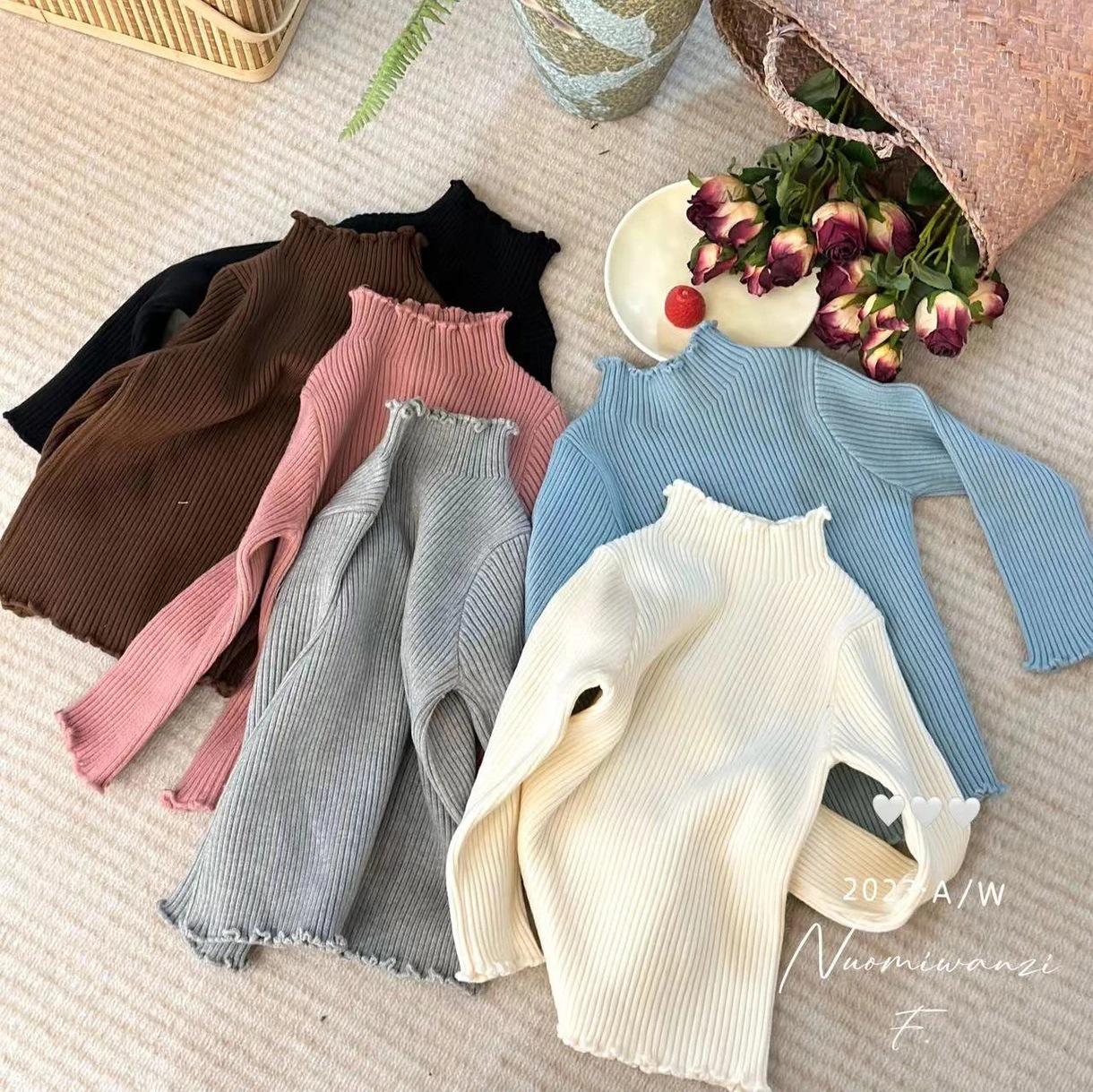 

2025 Осень/Зима Плюс Бархатный Детский Однотонный Водолазка Трикотажный Свитер 120 бежевый