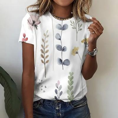 Blusas de mujer con degradado, manga corta, estampado floral 3D, cuello redondo, camisetas casuales Y2k, camisetas con personalidad, ropa femenina para mujer