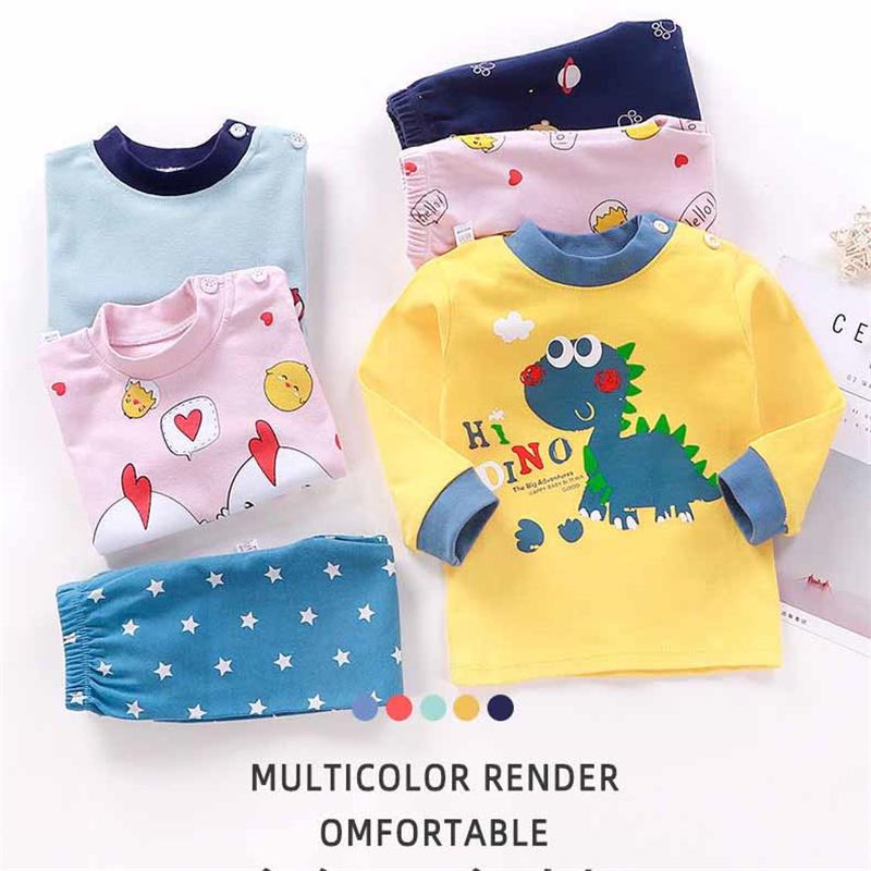 100% Cotton Kids Underwear Set Long Sleeve Thermal Pajamas for Boys & Girls Baby Loungewear Fall/Spring Sleepwear (2-8Y)