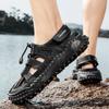 Men Outdoor Hiking Sandals Handmade Summer Roman Sandals Retro Wide Close Toe Grey Beach Shoes Over Sized