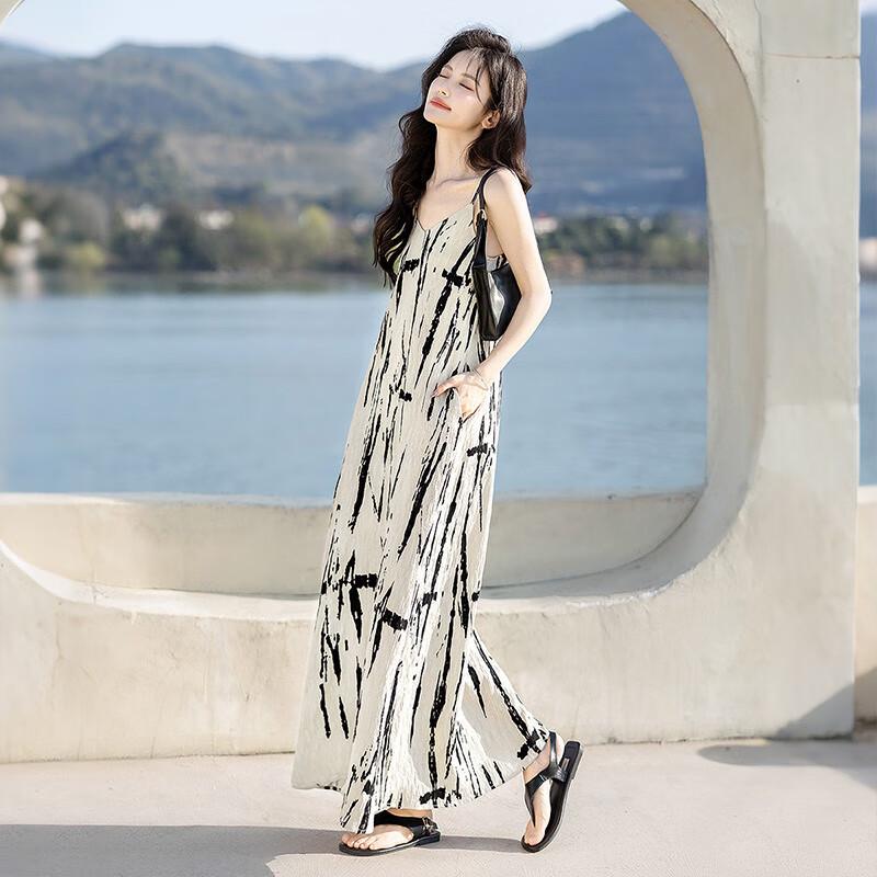 Women's Elegant Printed A-Line Sling Maxi Dress