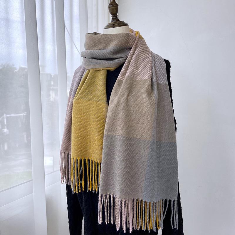 Women's Cashmere Scarf Green Plaid Vintage Winter Korean Thick Warm Long Tassel Shawl Neck Christmas Gift Fashion Accessories