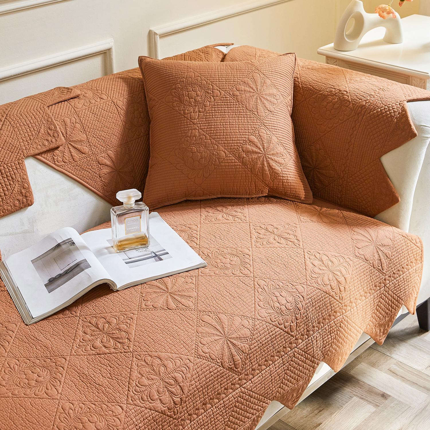 

Ретро стеганая вышитая хлопковая диванная подушка на все времена года, тяжелый высококачественный чехол для гостиной с нескользящей тканью 70*70cm