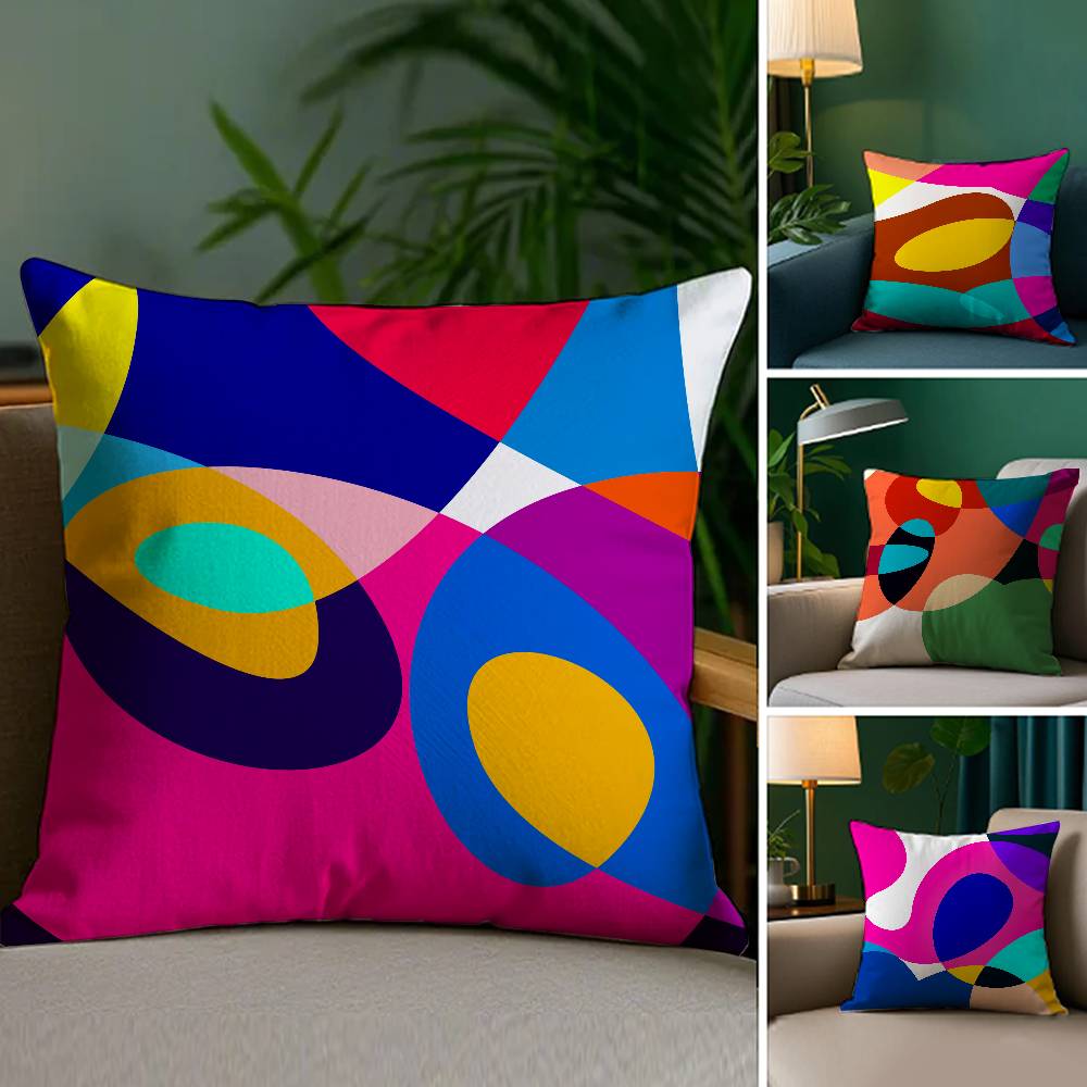 Abstract Curve Colors Pillow Case Sofa Living Room Bedroom Double-Sided Printing Square Cushion Nap Time Pillow Case