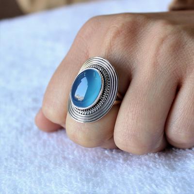 Natural Blue Chalcedony Ring, 925 Sterling Silver Ring, Handmade Silver Jewelry, Promise Ring, Birthstone Silver Ring, Gift For Her,