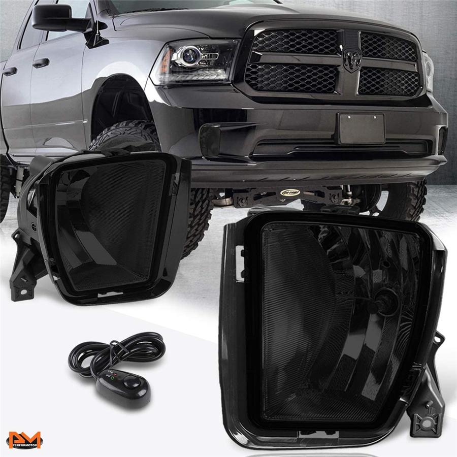 Fits 13-18 Dodge RAM 1500 Pickup Truck Smoked Bumper Fog Light Lamps with Bulbs