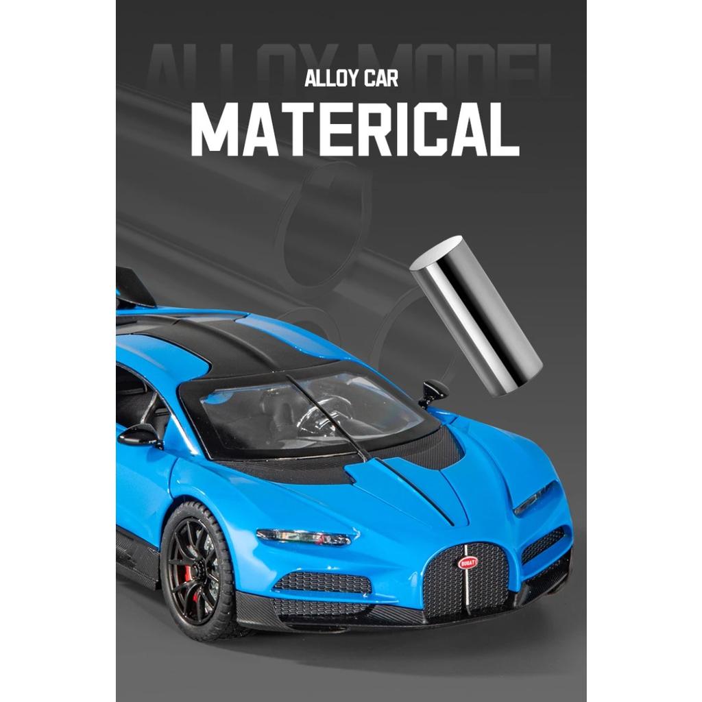 1/24 Bugatti Tourbillon With Spray Supercar Alloy Muscle Car Model Sound and Light Pull Back Children's Toy Collectibles Birthday gift