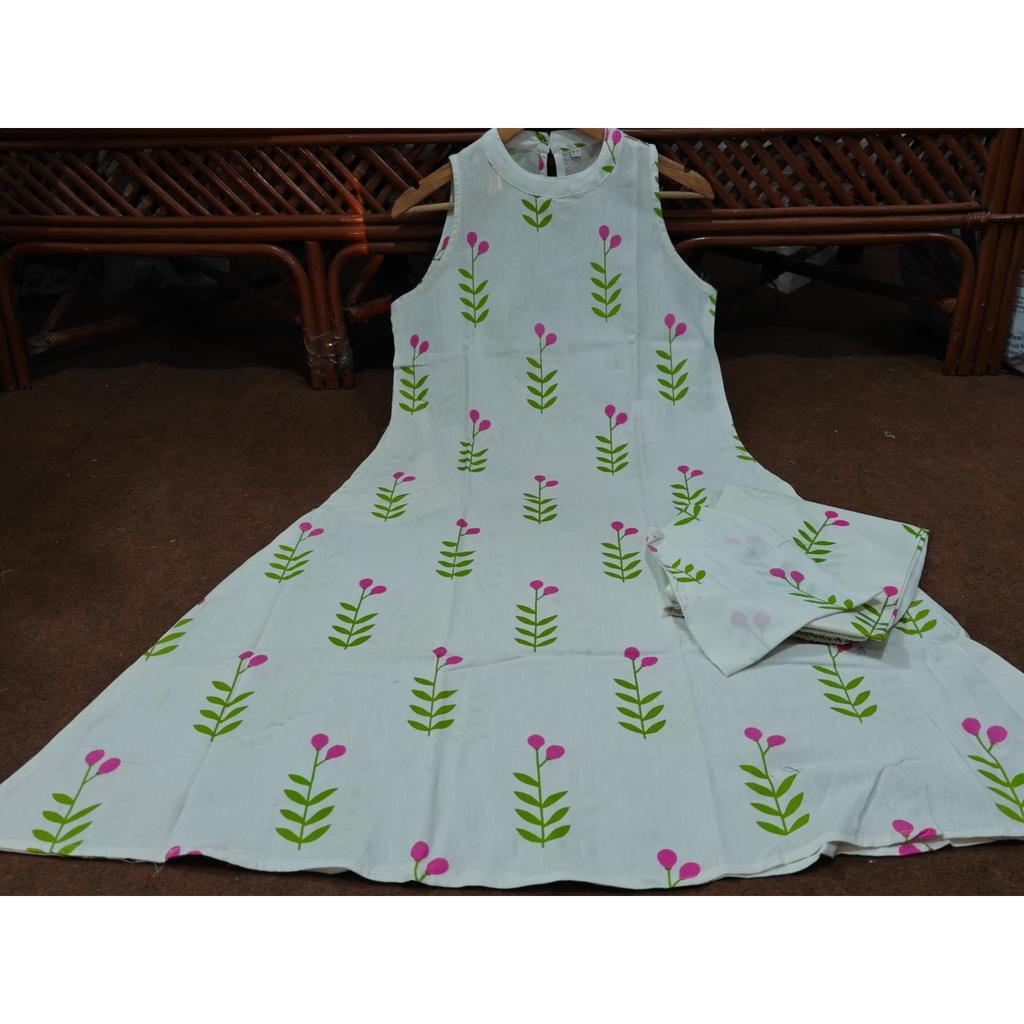 Floral Printed Sleeveless Top Kurti Palazzo Set Indian Women's Kurta Cord Set