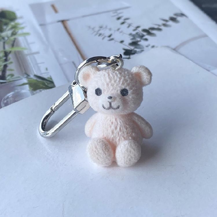 Portachiavi Ciondolo Orso in Resina Stiloso Portachiavi Ciondolo Orso Floccato alla Moda Accessorio Per Coppie e Regalo