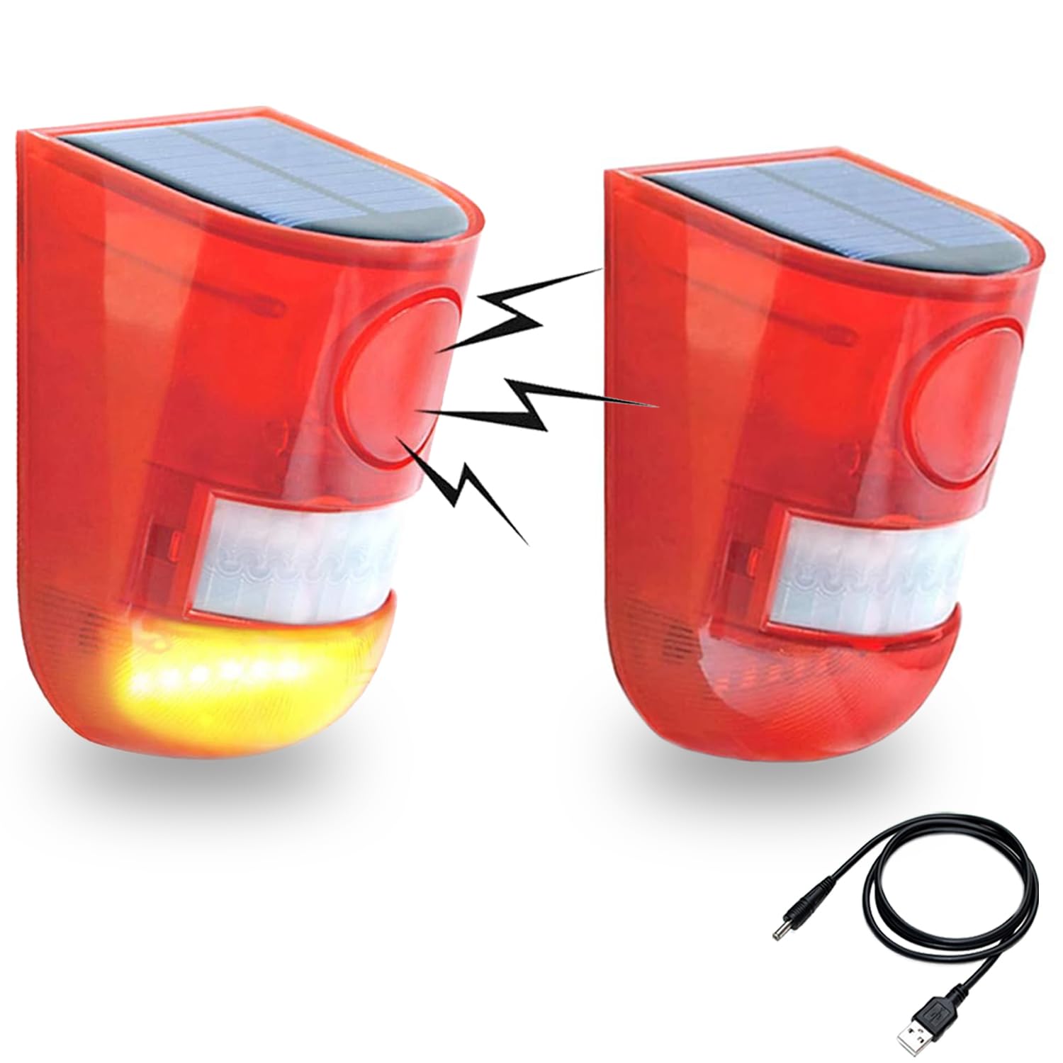 

Solar Warning Light, 2-Pack, Outdoor, Waterproof, Solar-Powered Burglar Alarm with Motion Sensor, LED Flash, 129dB Siren Sound, Red Strobe, Wireless,