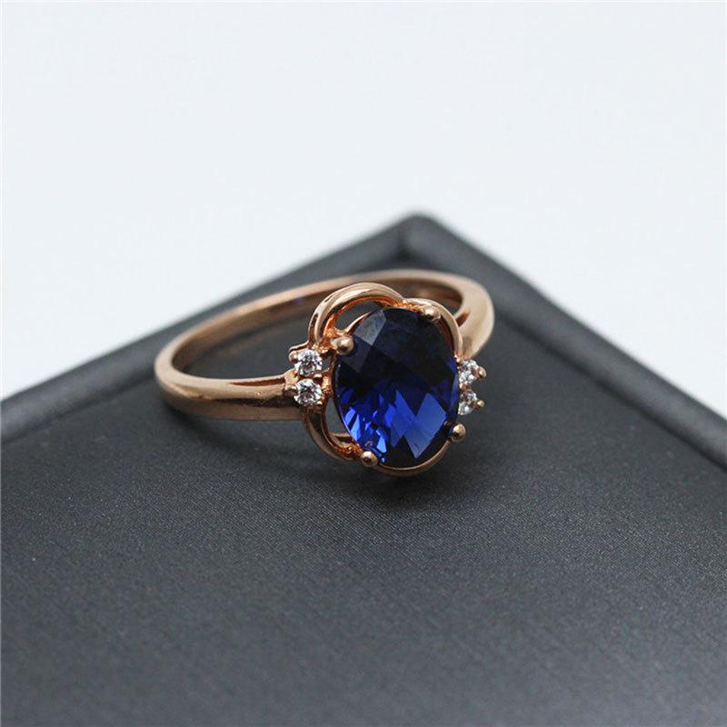 Purple Gold Inlaid With Natural Sparkling Blue Stone Temperament Elegant And Exquisite Rose Gold Plated Open Ring