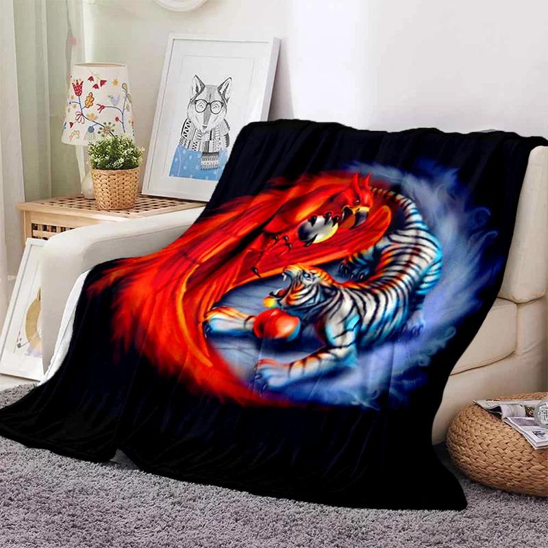 3D Tiger Throw Blanket Super Soft for Spring Line Art Flannel Blanket for Bed Sofa Couch Blanket King Full Size Autumn Modern