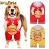Niedliches Hunde-Basketballkostüm Halloween Cosplay S/M/L Haustierdekoration Kleidung mit Ball Atmungsaktives Welpen-Spielerkostüm