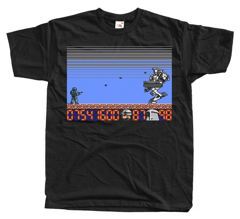 College Students  Cotton T-shirt Robocop 2 FINAL BATTLE Screen NES Game T Shirt BLACK S-5XL ALL SIZES !!!