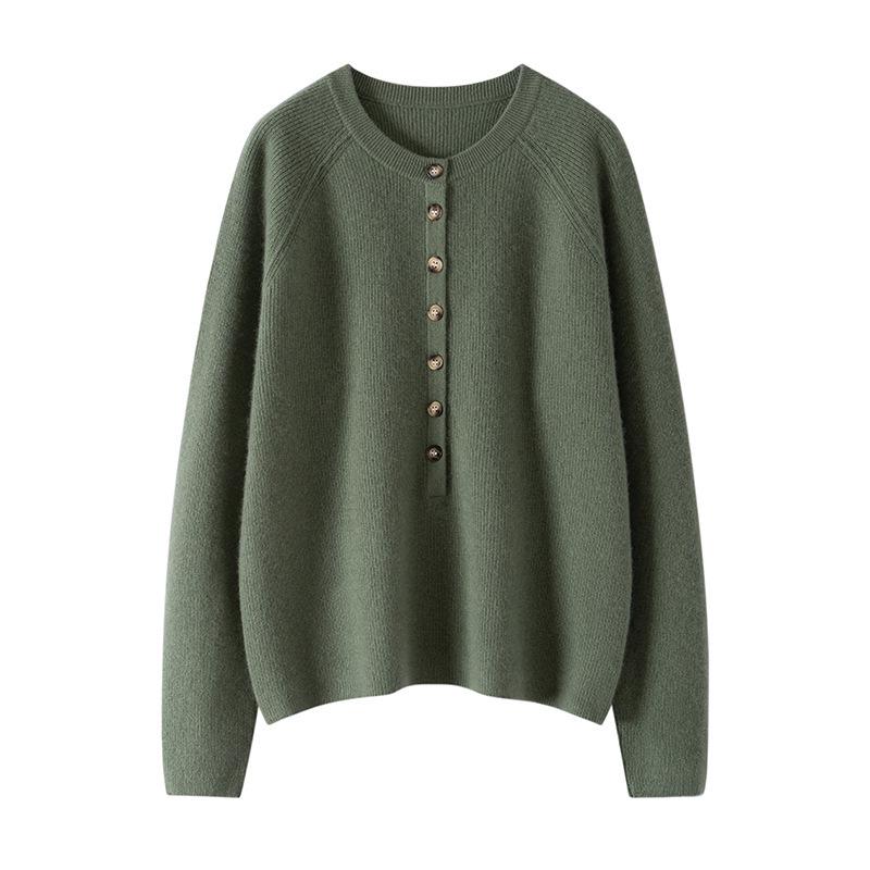 Women's Autumn Winter Round Neck Solid Cashmere Sweater - Soft, Thickened, and Cozy Single-Breasted Pullover