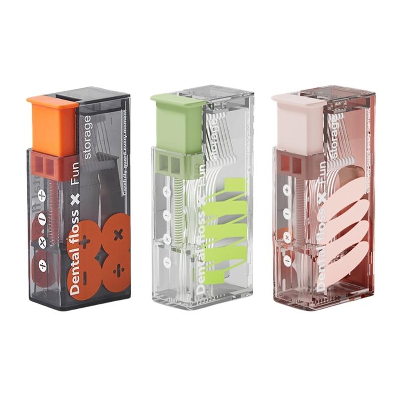 Ergonomic Floss Pick Storage Box Auto Eject Function Plastic Construction Toothpick Holder Dental Care Organiser