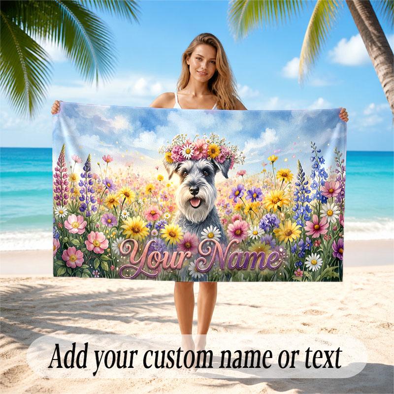 Floral Garden Theme Soft Beach Towel Personalized Custom Name Text Towel Portable for Beach Pool Travel