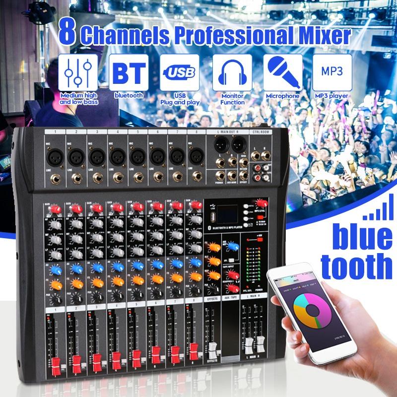 USB 8 Channel Sound Mixing Console Bluetooth Record Computer Playback Phantom Power Effect 8 Channels USB Audio Mixer