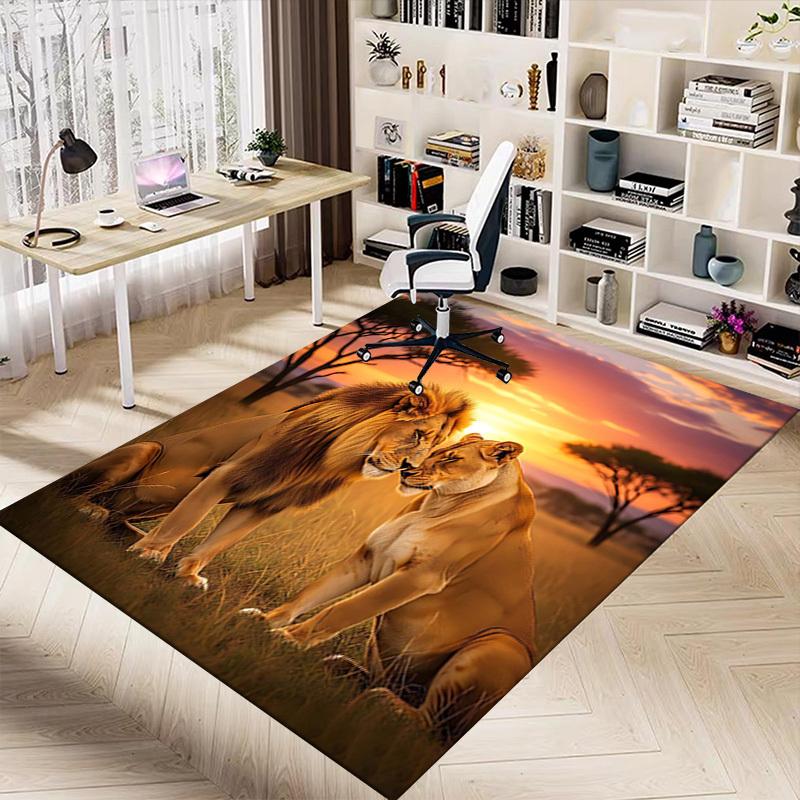 1PC Lioness Lion Non-Slip Floor Carpet Compatible for Office&Living Room&Dining room - Flat-Weave Machine- Soft & Pattern-E316