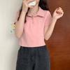 Neuer koreanischer Sommerstil Slim und schlank besticktes POLO-Halsband Hot Girl Style Kurz Kurzärmeliges T-Shirt für Frauen